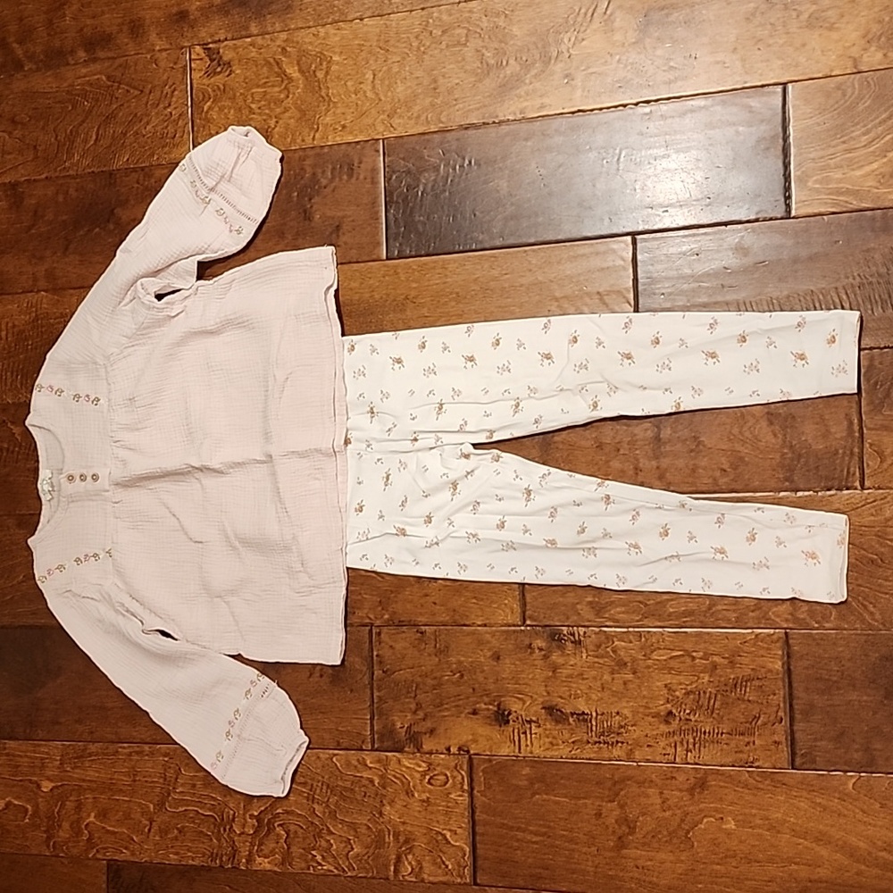 Jessica Simpson Pink Top with Cream Floral Leggings Kids Matching Set